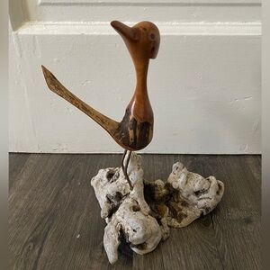 Hand Carved Wood Roadrunner Bird Sculpture Signed Artist Dave Hughes